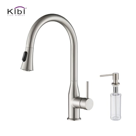 Kibi Napa Single Handle Pull Down Kitchen Sink Faucet with Soap Dispenser C-KKF2005BN-KSD100BN